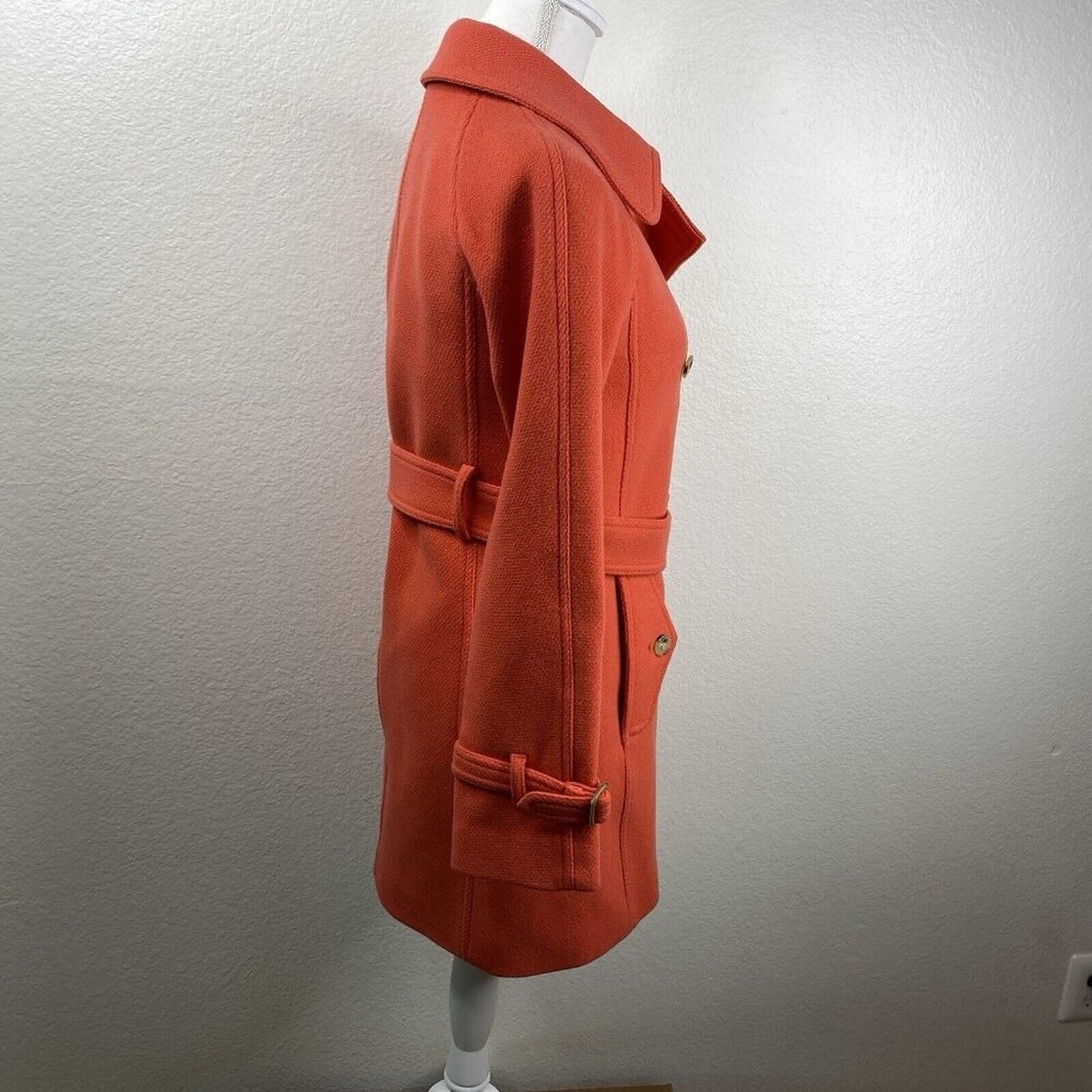 J Crew Coat Jacket Women's Coral Sz 2 Stadium Cloth Nello Gori Wool Belted - Picture 4 of 16